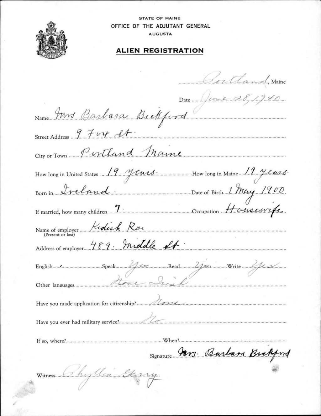 Miniature of Alien Registration- Bickford, Barbara (Portland, Cumberland County)