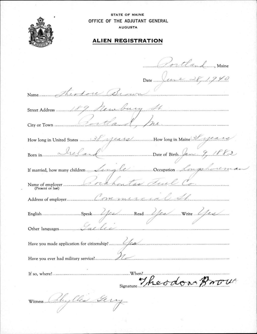 Miniature of Alien Registration- Brown, Theodore (Portland, Cumberland County)