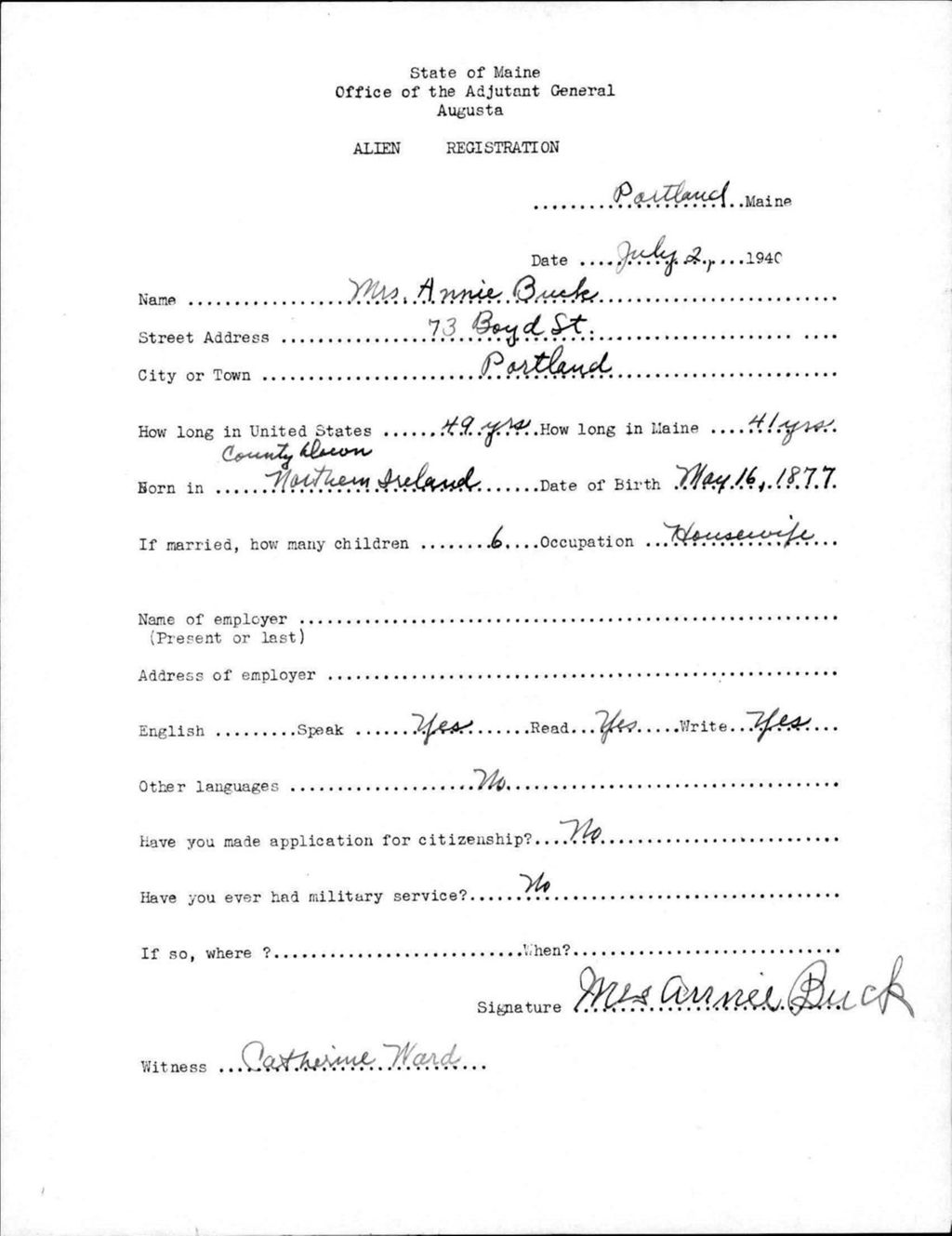 Miniature of Alien Registration- Buck, Annie (Portland, Cumberland County)