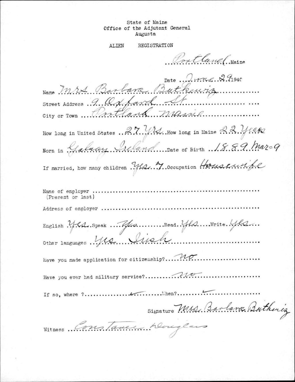 Miniature of Alien Registration- Butkewiz, Barbara (Portland, Cumberland County)