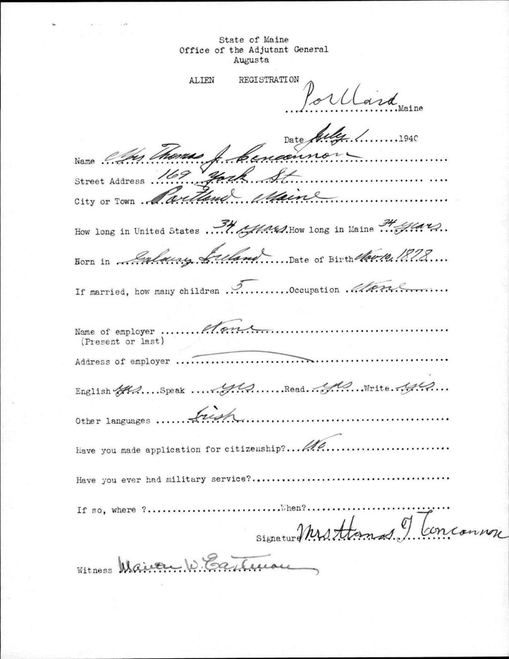 Miniature of Alien Registration- Concannon, Thomas J. (Portland, Cumberland County)