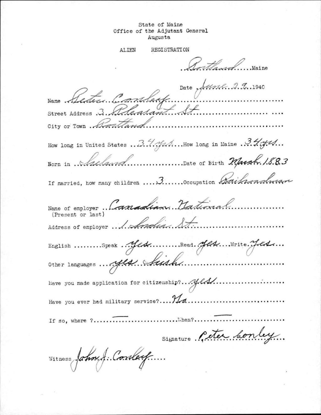 Miniature of Alien Registration- Conley, Peter (Portland, Cumberland County)
