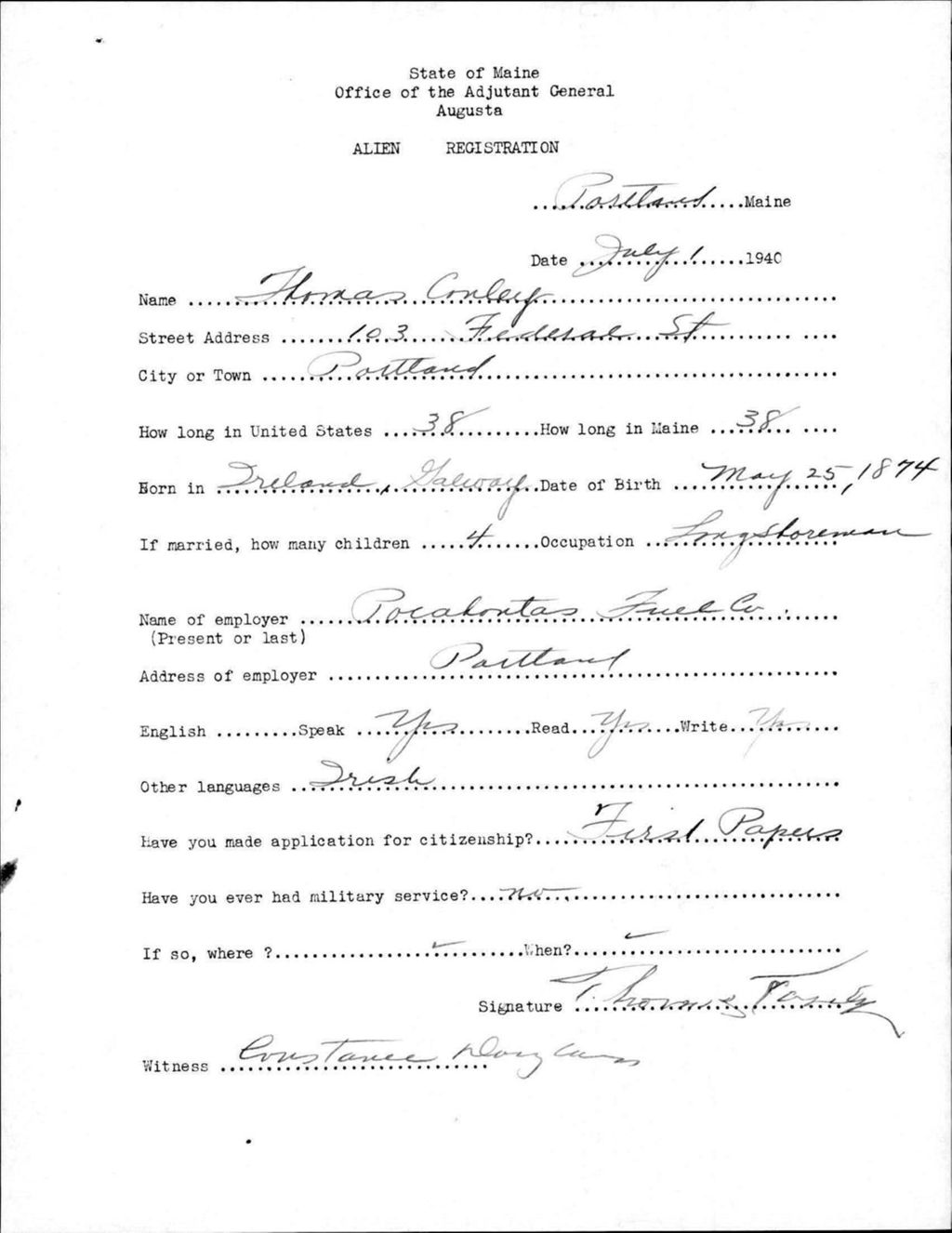 Miniature of Alien Registration- Conley, Thomas (Portland, Cumberland County)