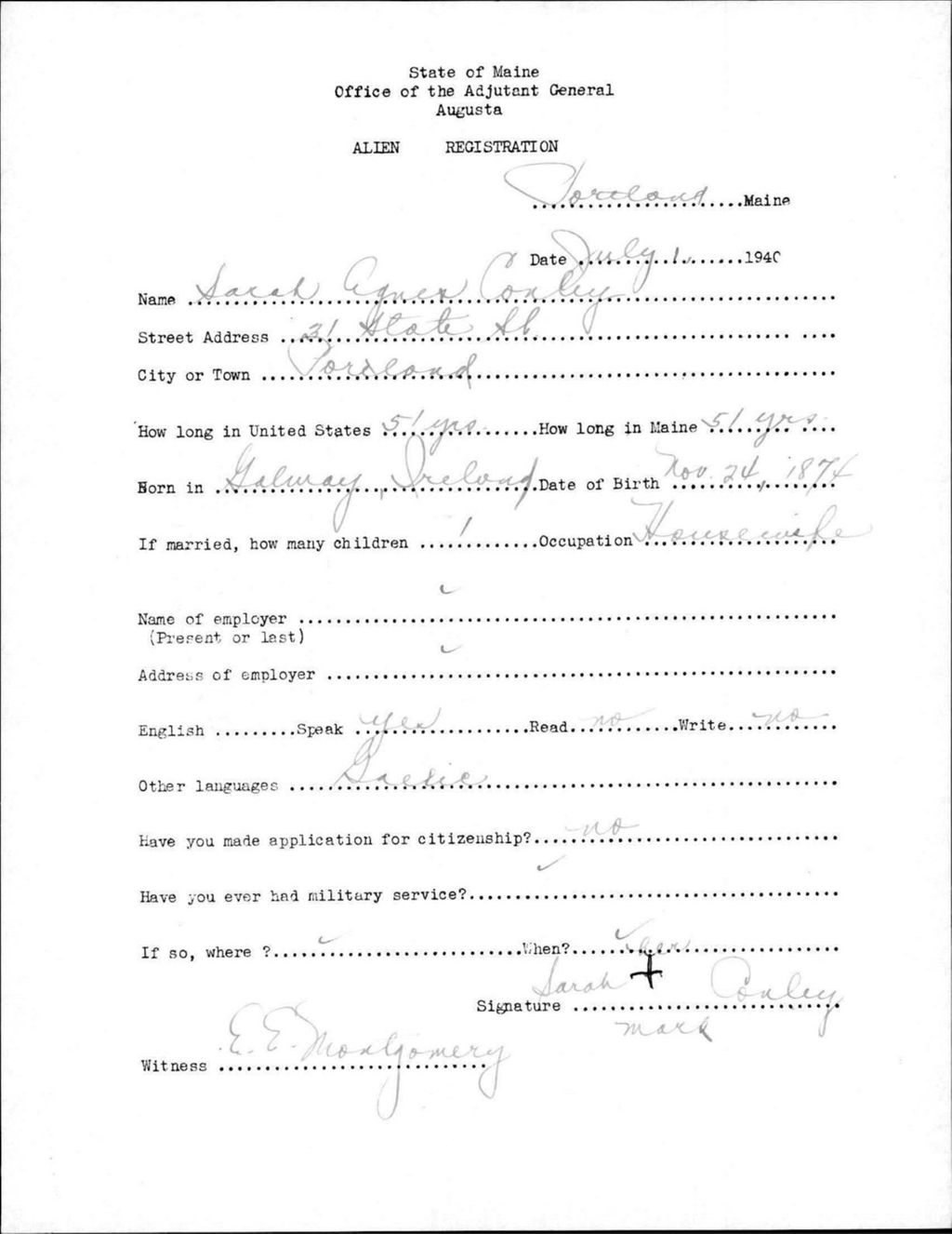 Miniature of Alien Registration- Conley, Sarah A. (Portland, Cumberland County)