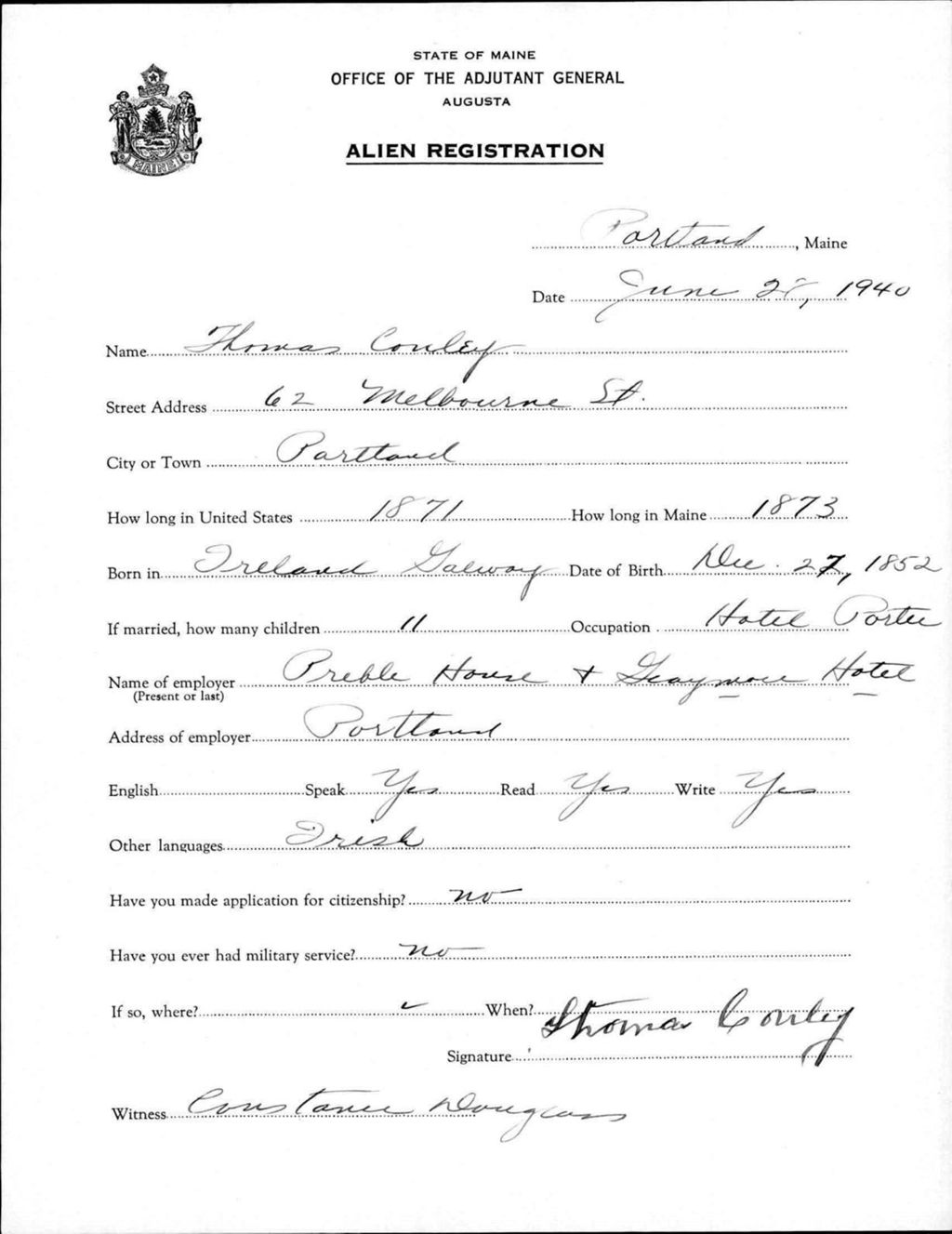 Miniature of Alien Registration- Conley, Thomas (Portland, Cumberland County)