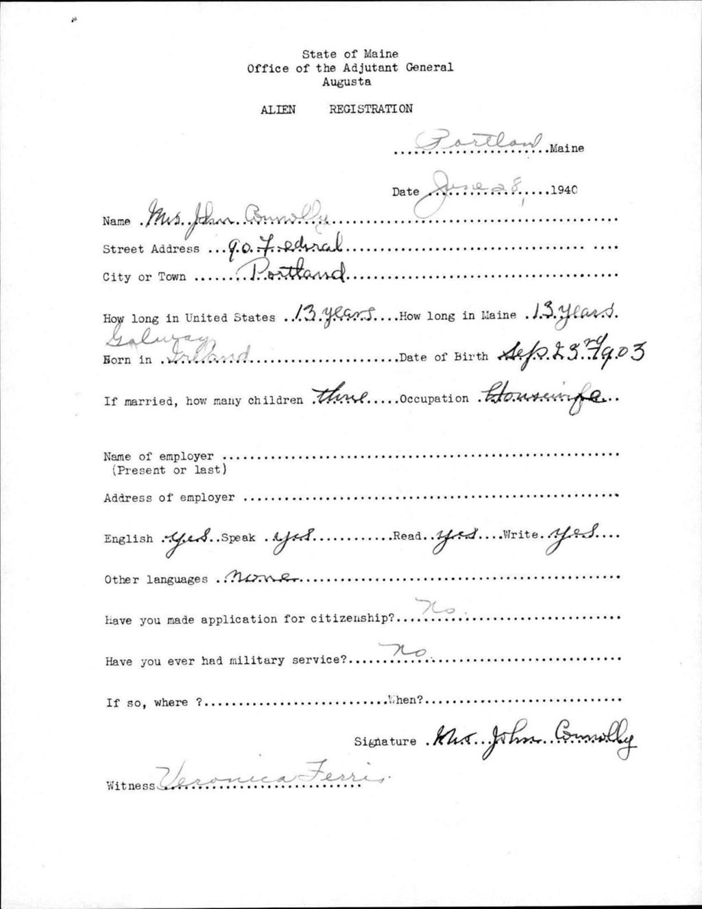 Miniature of Alien Registration- Connolly, John (Portland, Cumberland County)