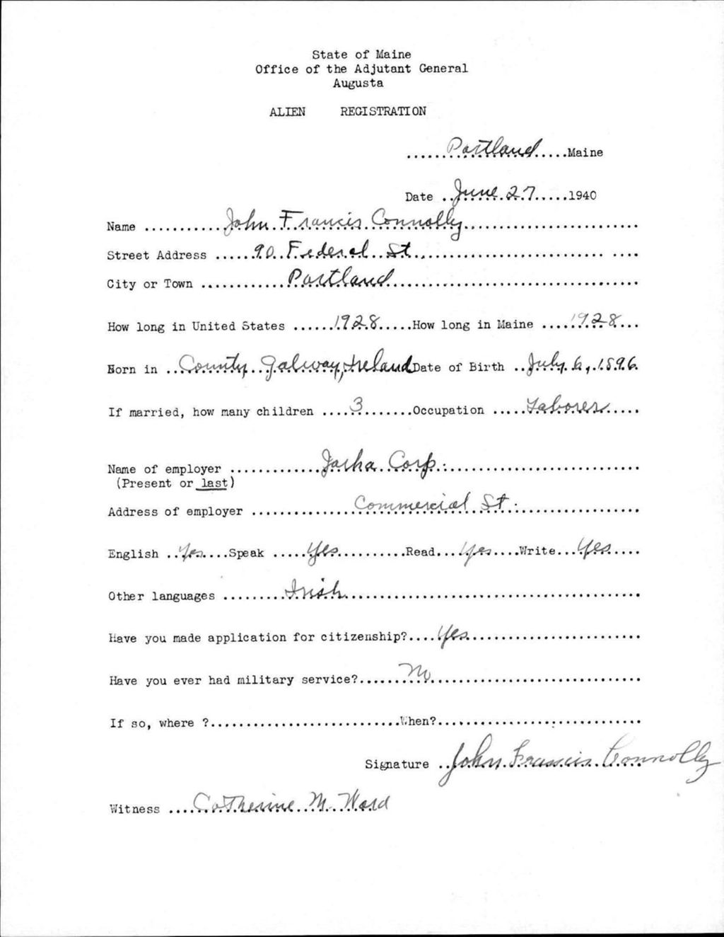 Miniature of Alien Registration- Connolly, John F. (Portland, Cumberland County)