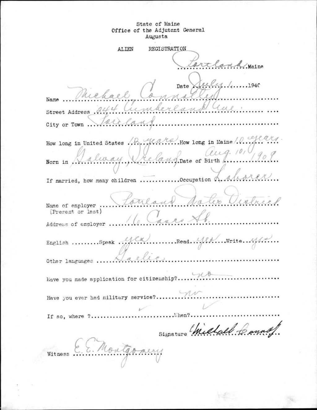 Miniature of Alien Registration- Connolly, Michael (Portland, Cumberland County)