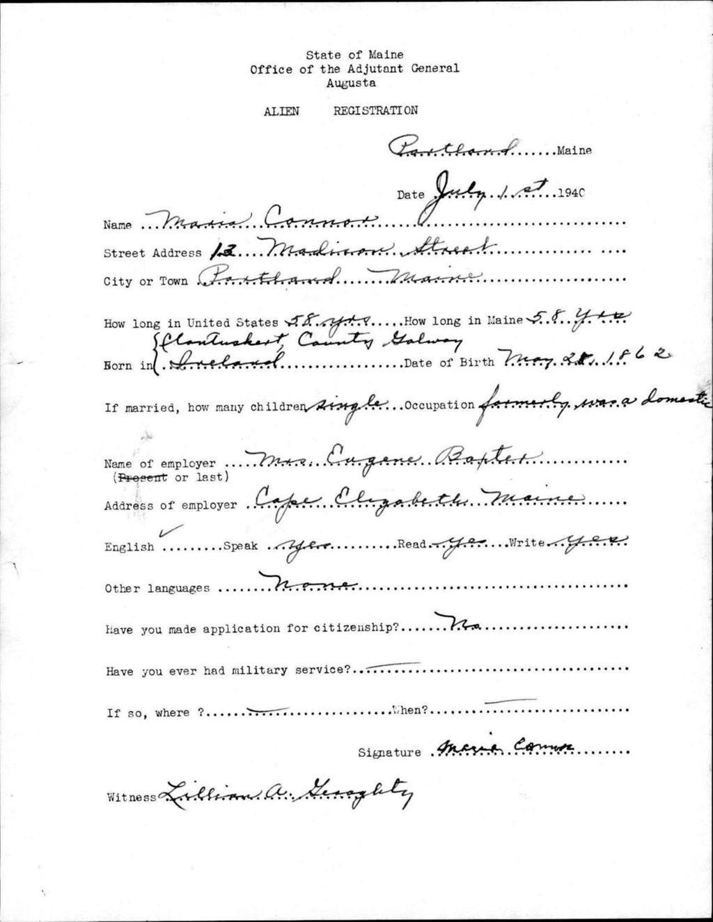 Miniature of Alien Registration- Connor, Maria (Portland, Cumberland County)