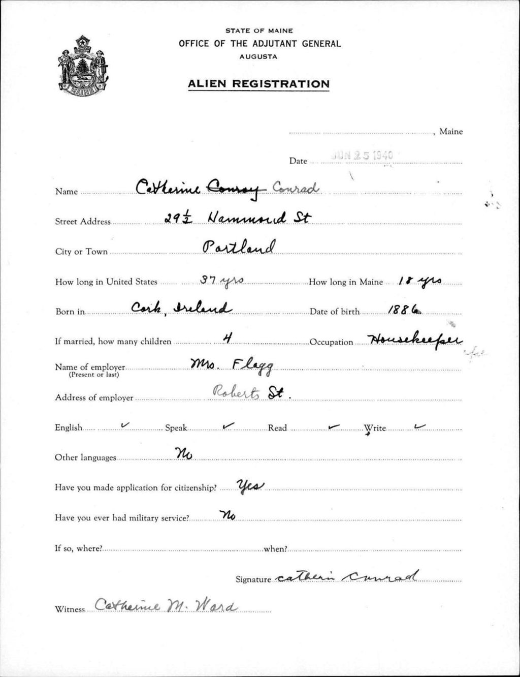 Miniature of Alien Registration- Conrad, Catherine (Portland, Cumberland County)