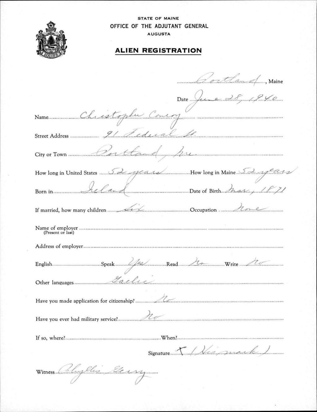 Miniature of Alien Registration- Conroy, Christopher (Portland, Cumberland County)