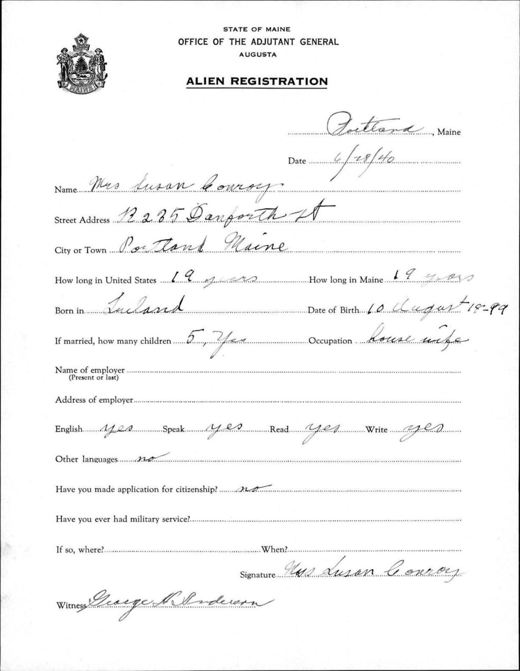 Miniature of Alien Registration- Conroy, Susan (Portland, Cumberland County)