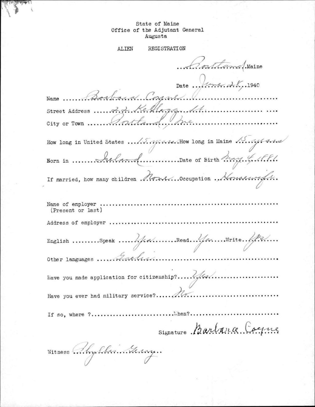 Miniature of Alien Registration- Coyne, Barbara (Portland, Cumberland County)
