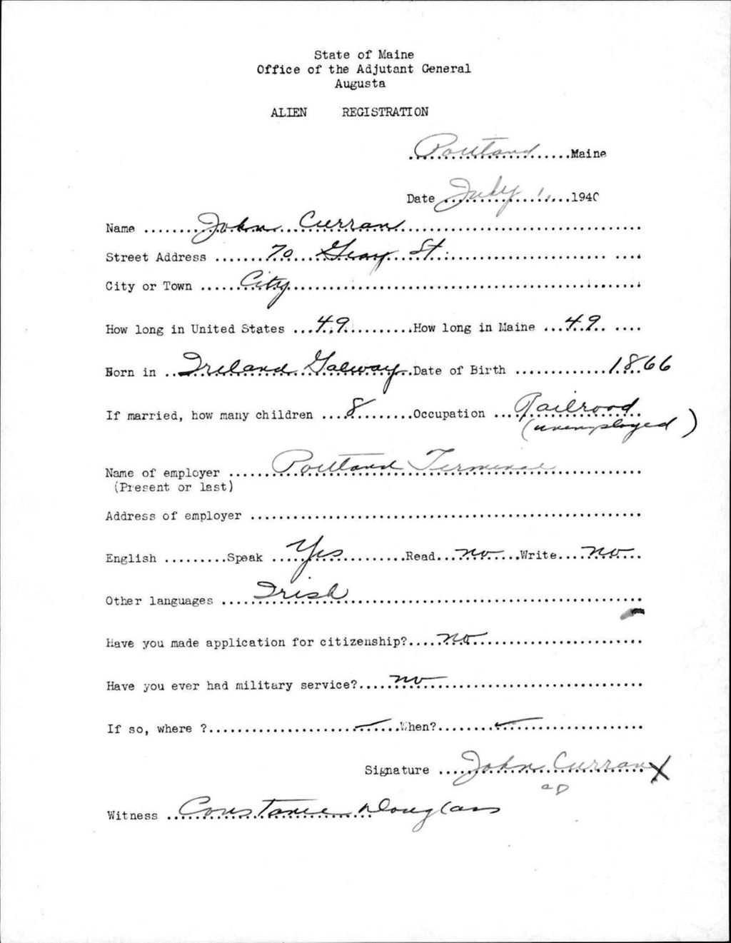 Miniature of Alien Registration- Curran, John (Portland, Cumberland County)