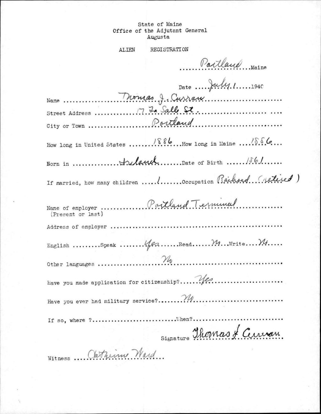 Miniature of Alien Registration- Curran, Thomas J. (Portland, Cumberland County)