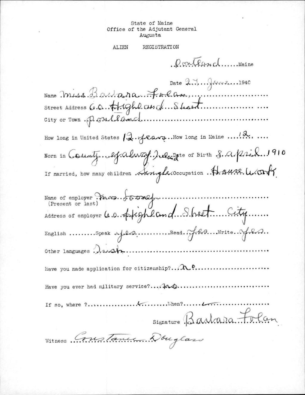 Miniature of Alien Registration- Folan, Barbara (Portland, Cumberland County)