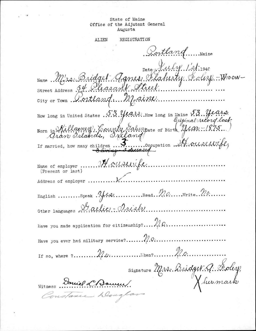 Miniature of Alien Registration- Flaherty, Bridget A. (Portland, Cumberland County)