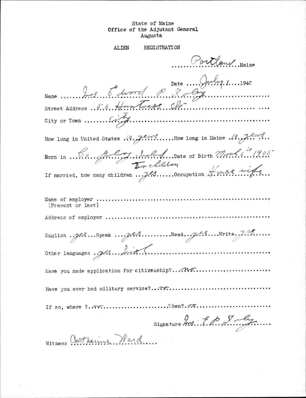Miniature of Alien Registration- Foley, Edward P. (Portland, Cumberland County)