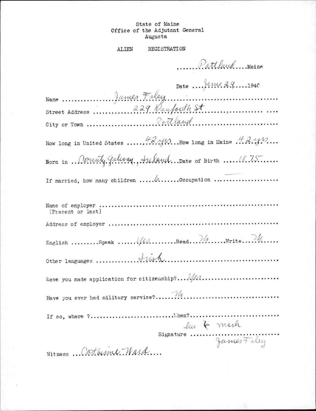 Miniature of Alien Registration- Foley, James (Portland, Cumberland County)