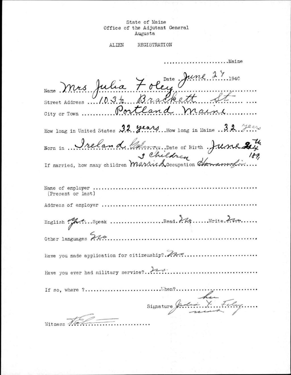 Miniature of Alien Registration- Foley, Julia (Portland, Cumberland County)