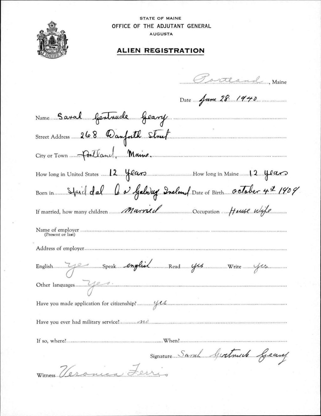 Miniature of Alien Registration- Geary, Sarah G. (Portland, Cumberland County)