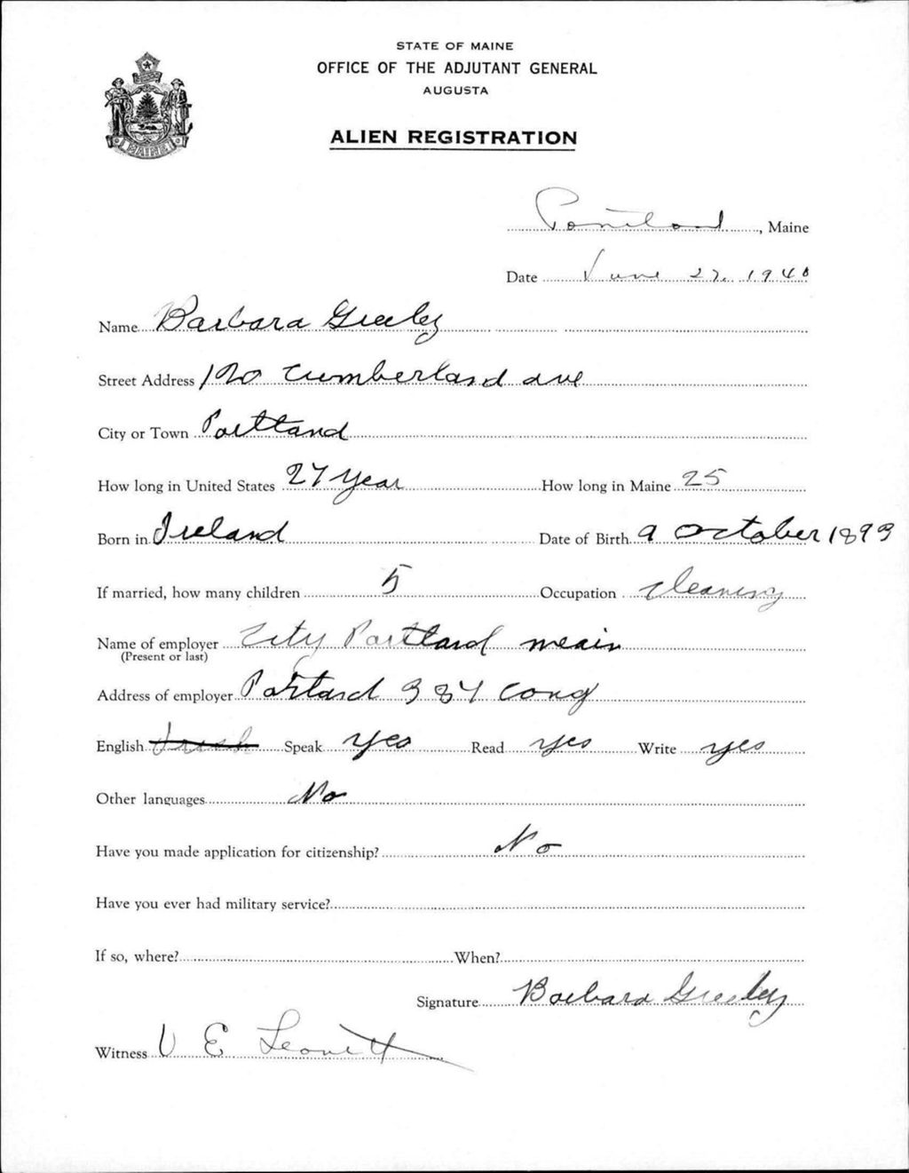 Miniature of Alien Registration- Greeley, Barbara (Portland, Cumberland County)