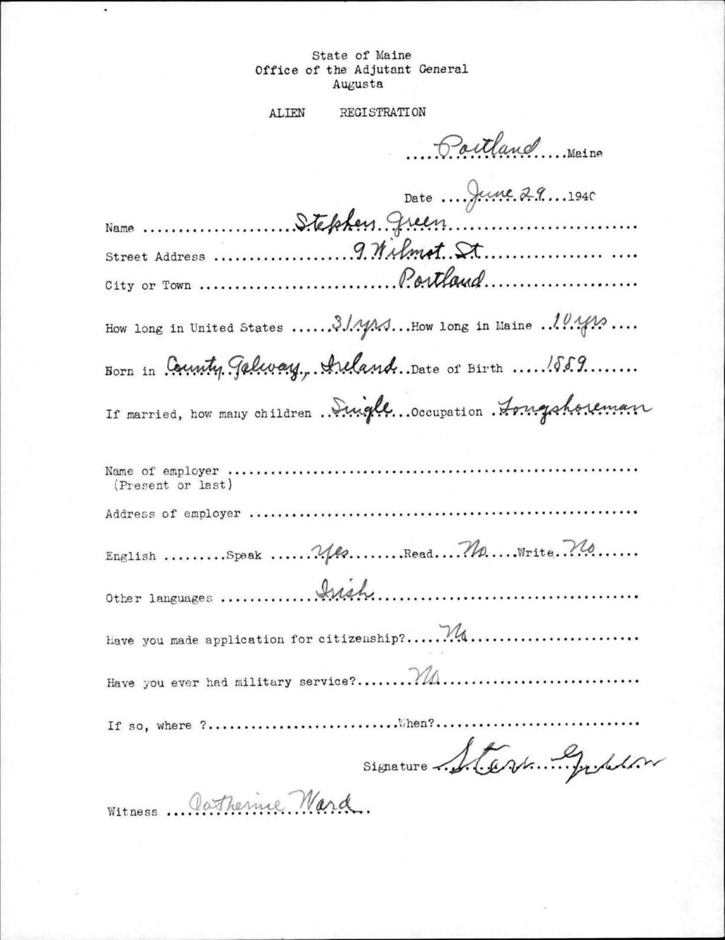 Miniature of Alien Registration- Green, Stephen (Portland, Cumberland County)
