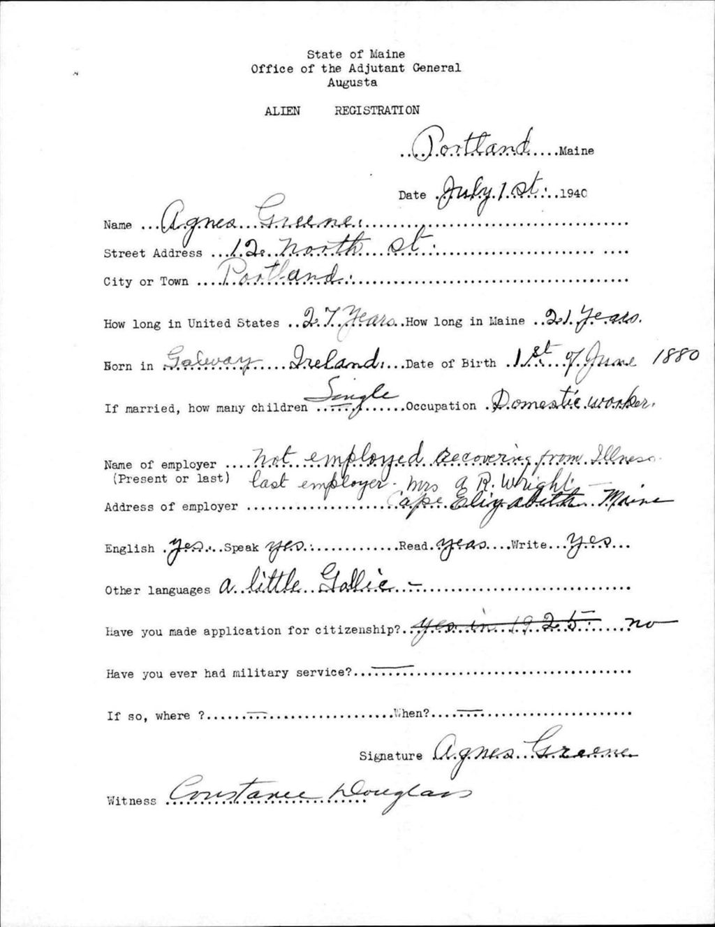 Miniature of Alien Registration- Greene, Agnes (Portland, Cumberland County)