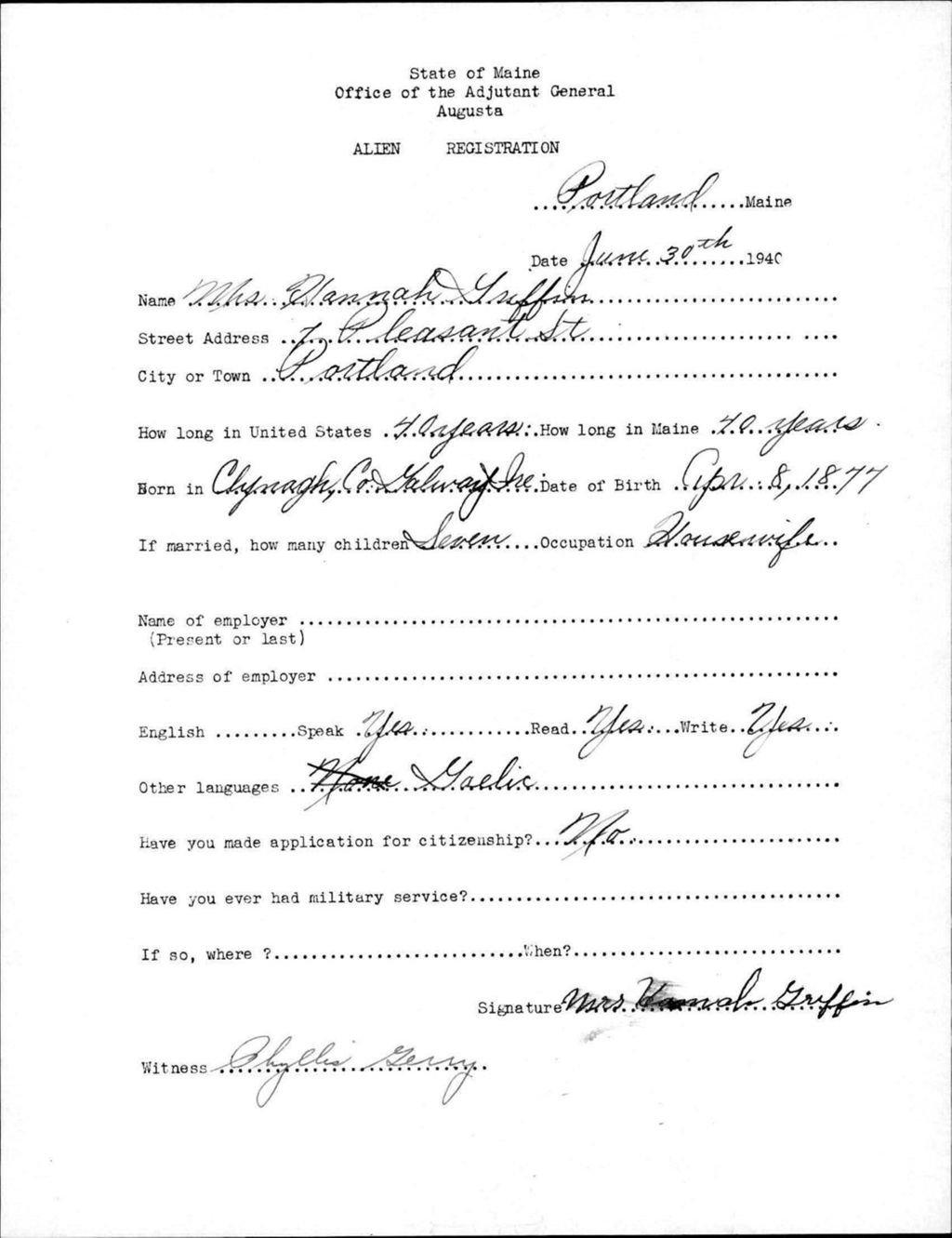 Miniature of Alien Registration- Griffin, Hannah (Portland, Cumberland County)