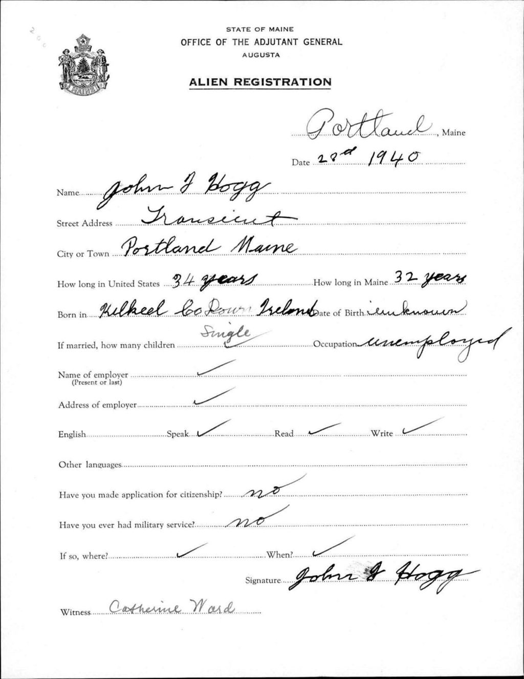 Miniature of Alien Registration- Hogg, John J. (Portland, Cumberland County)