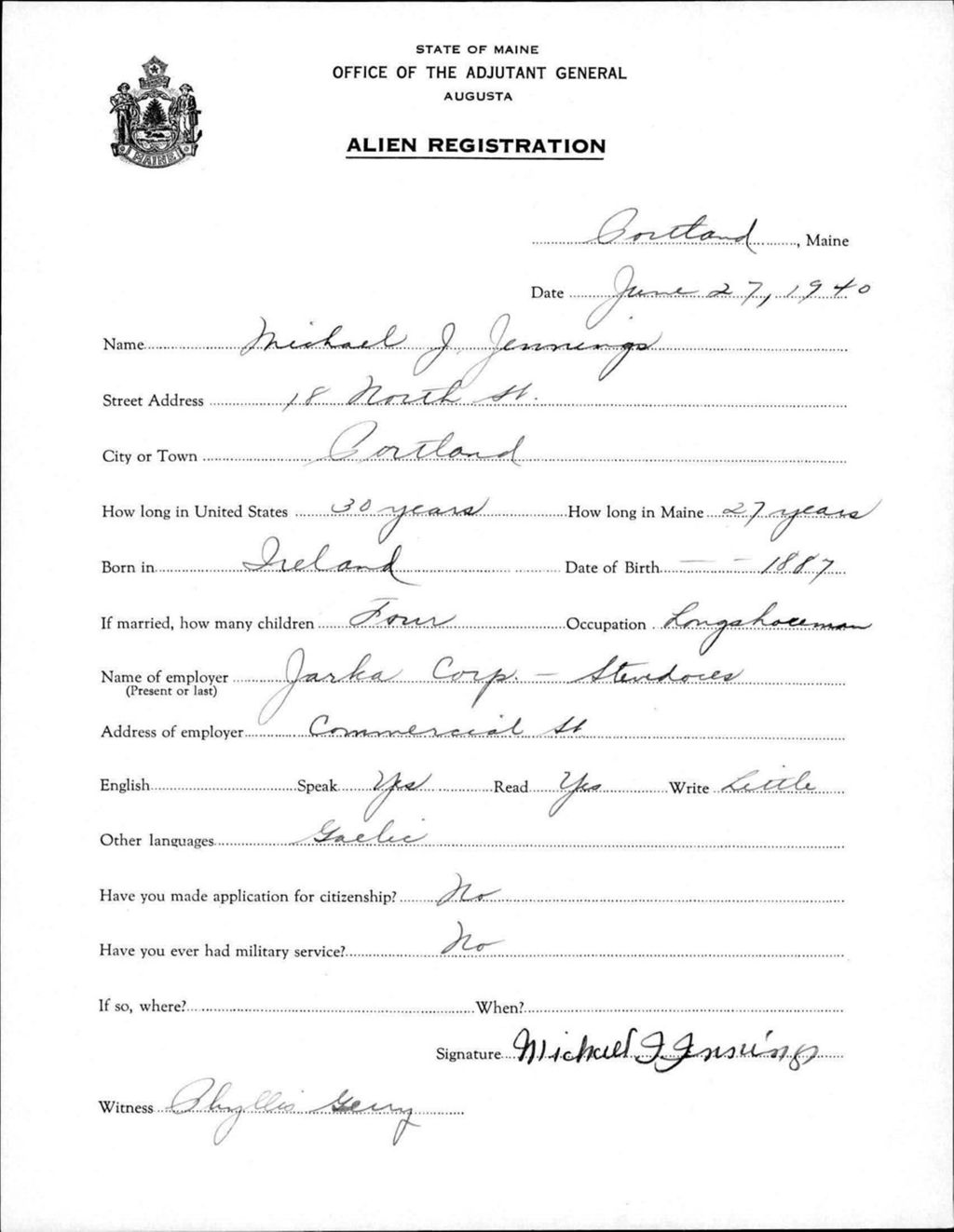 Miniature of Alien Registration- Jennings, Michael J. (Portland, Cumberland County)