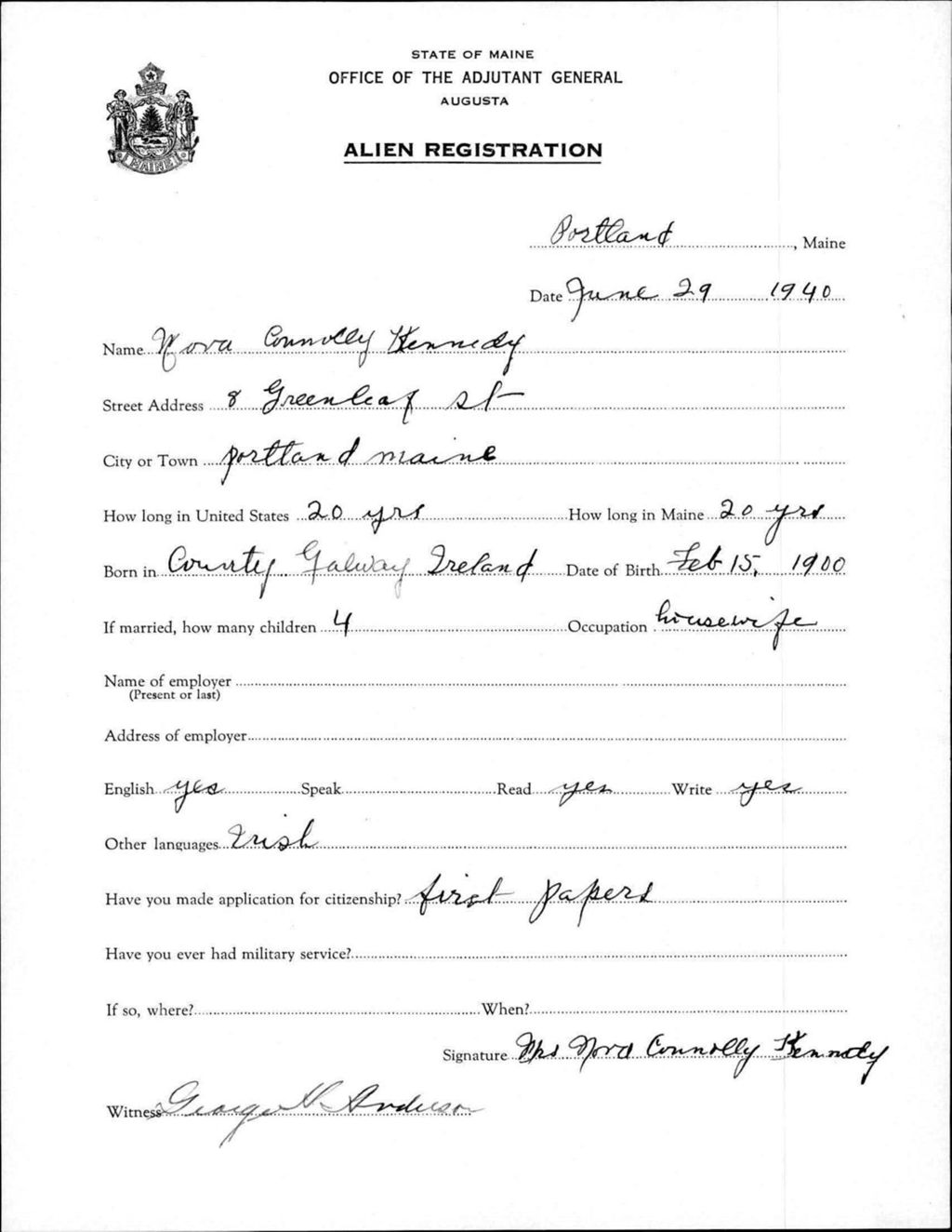 Miniature of Alien Registration- Connolly, Nora (Portland, Cumberland County)