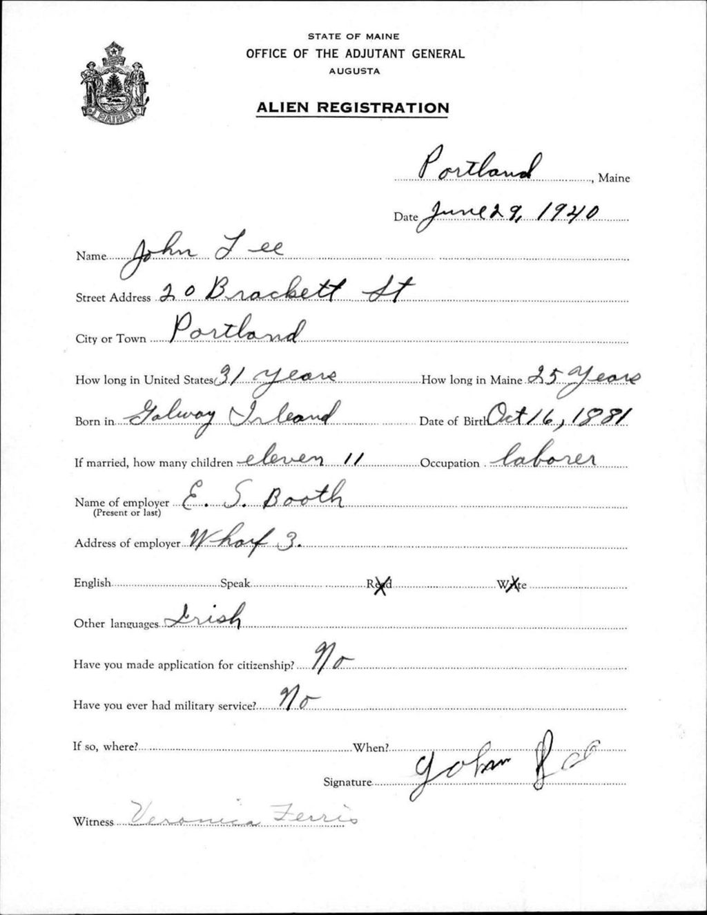 Miniature of Alien Registration- Lee, John (Portland, Cumberland County)