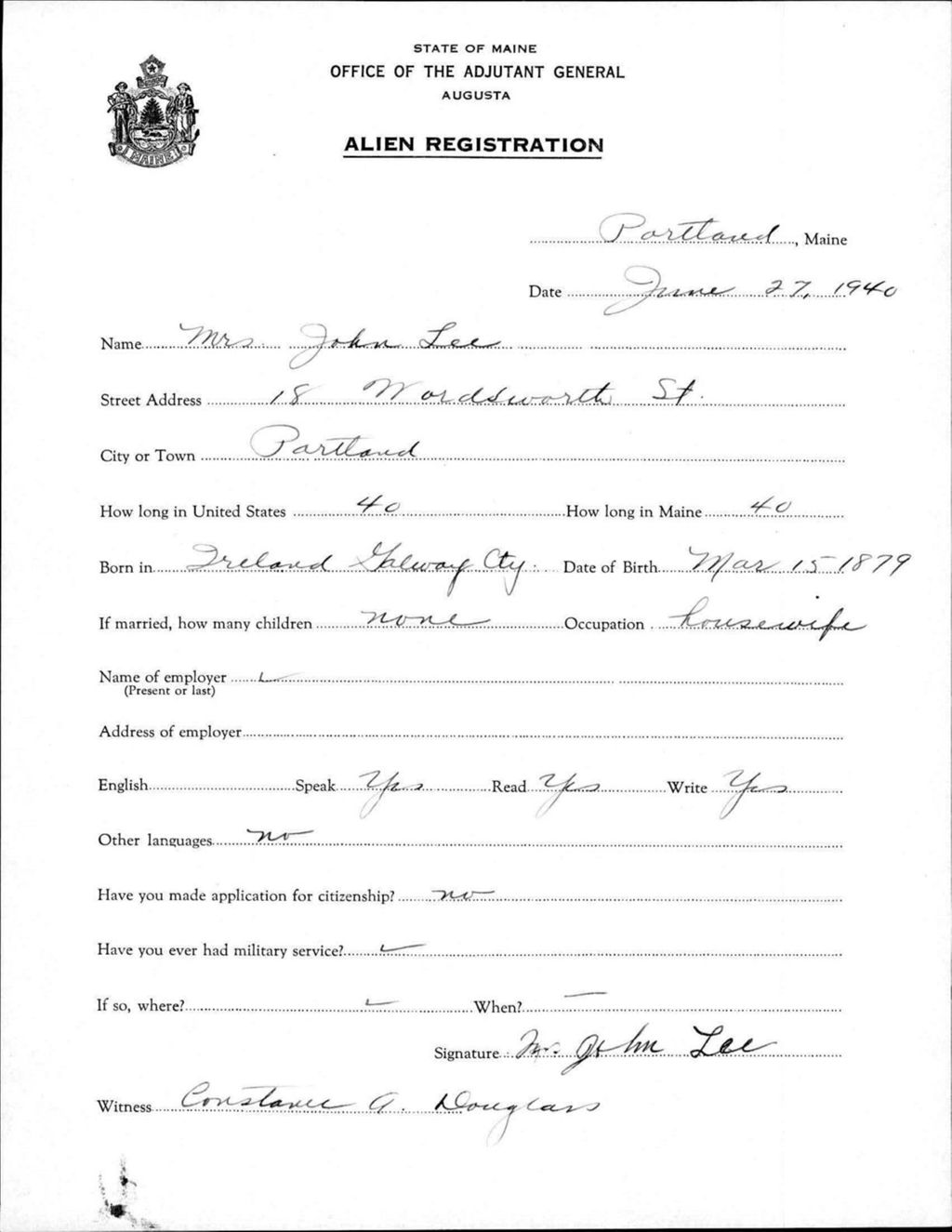 Miniature of Alien Registration- Lee, John (Portland, Cumberland County)