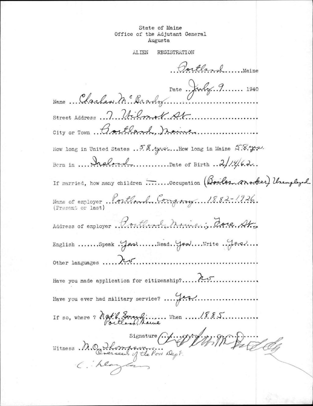 Miniature of Alien Registration- Mcbrady, Charles (Portland, Cumberland County)