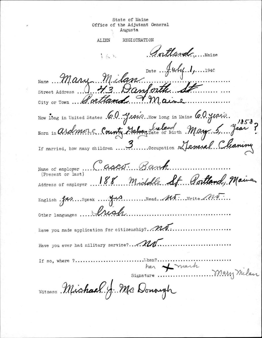 Miniature of Alien Registration- Milan, Mary (Portland, Cumberland County)