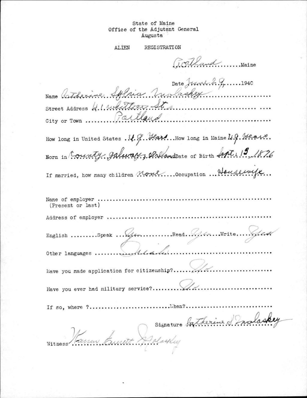 Miniature of Alien Registration- Molaskey, Catherine S. (Portland, Cumberland County)