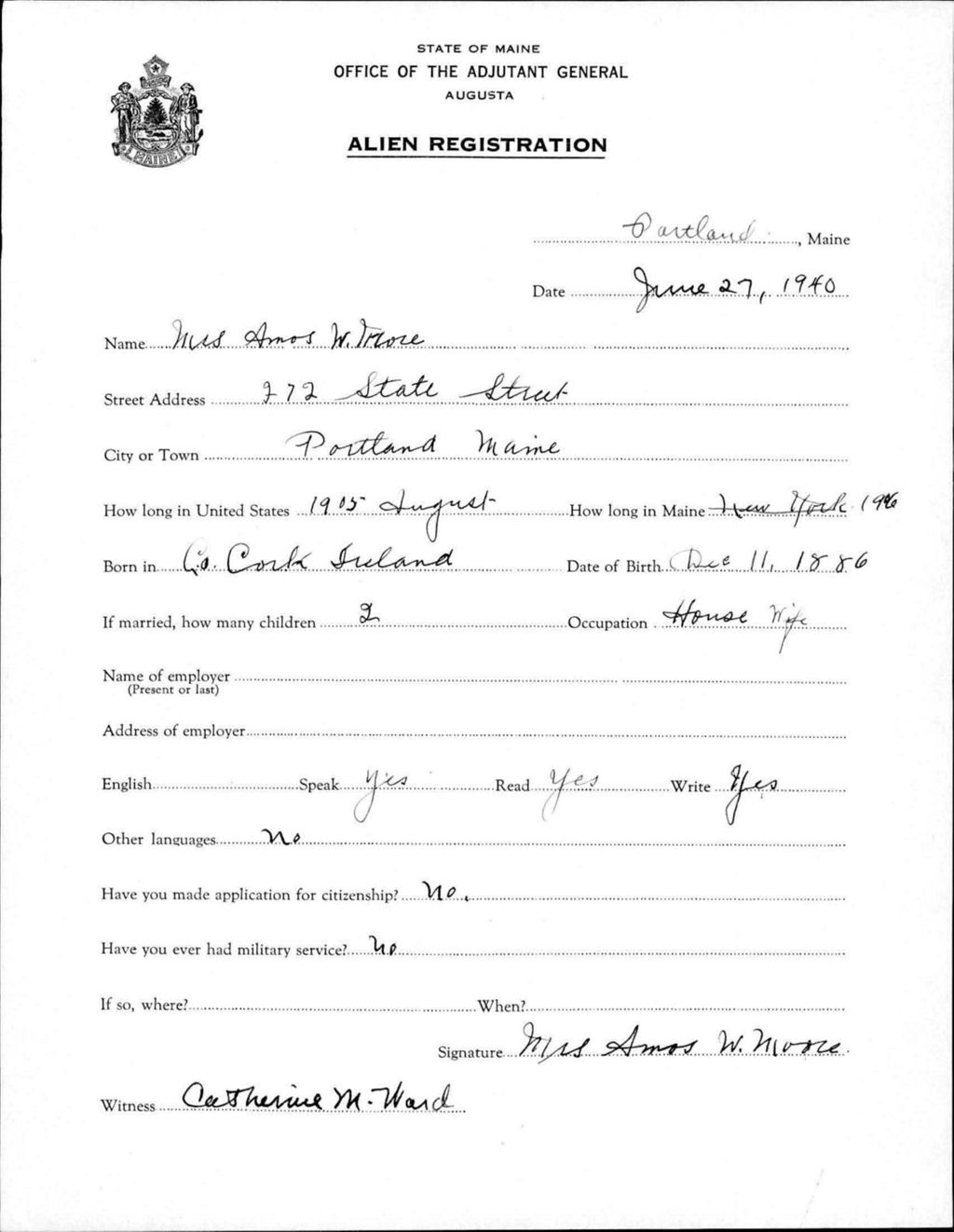 Miniature of Alien Registration- Moore, Amos W. (Portland, Cumberland County)