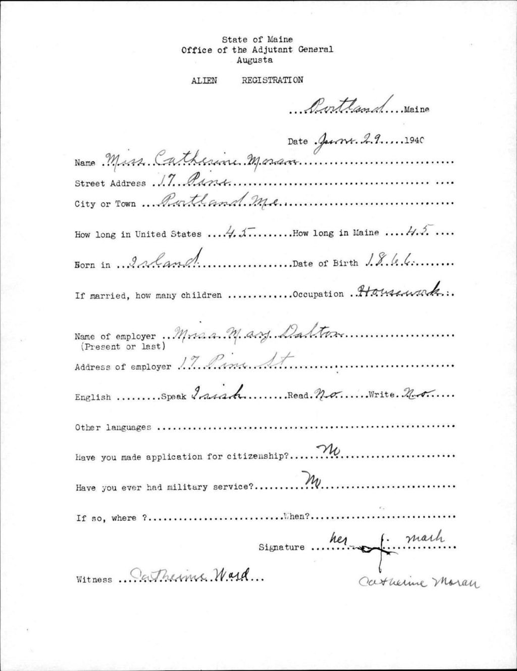 Miniature of Alien Registration- Moran, Catherine (Portland, Cumberland County)