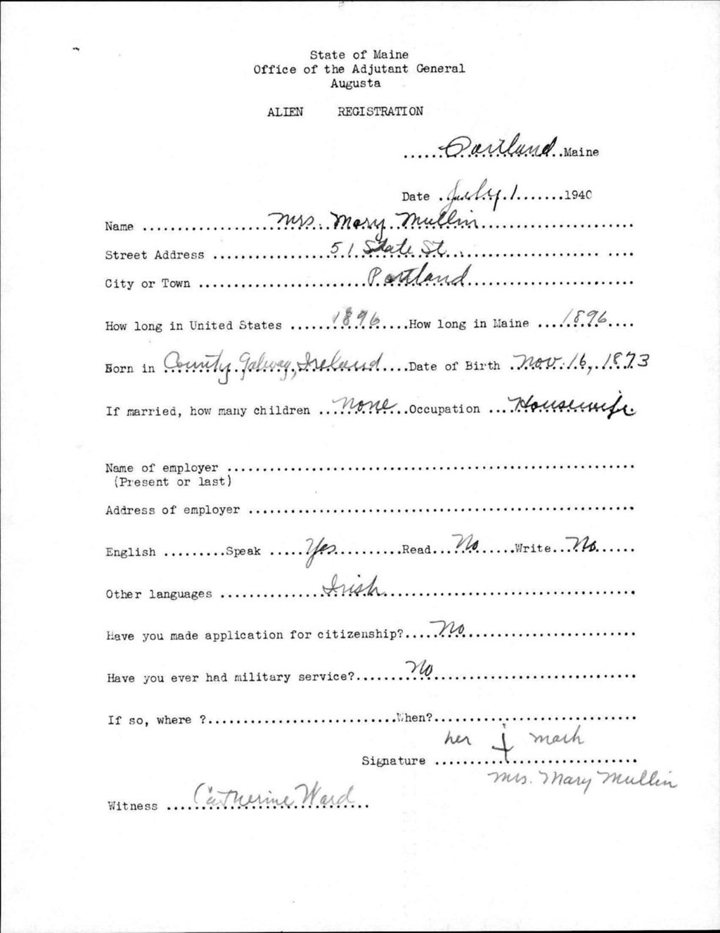 Miniature of Alien Registration- Mullin, Mary (Portland, Cumberland County)