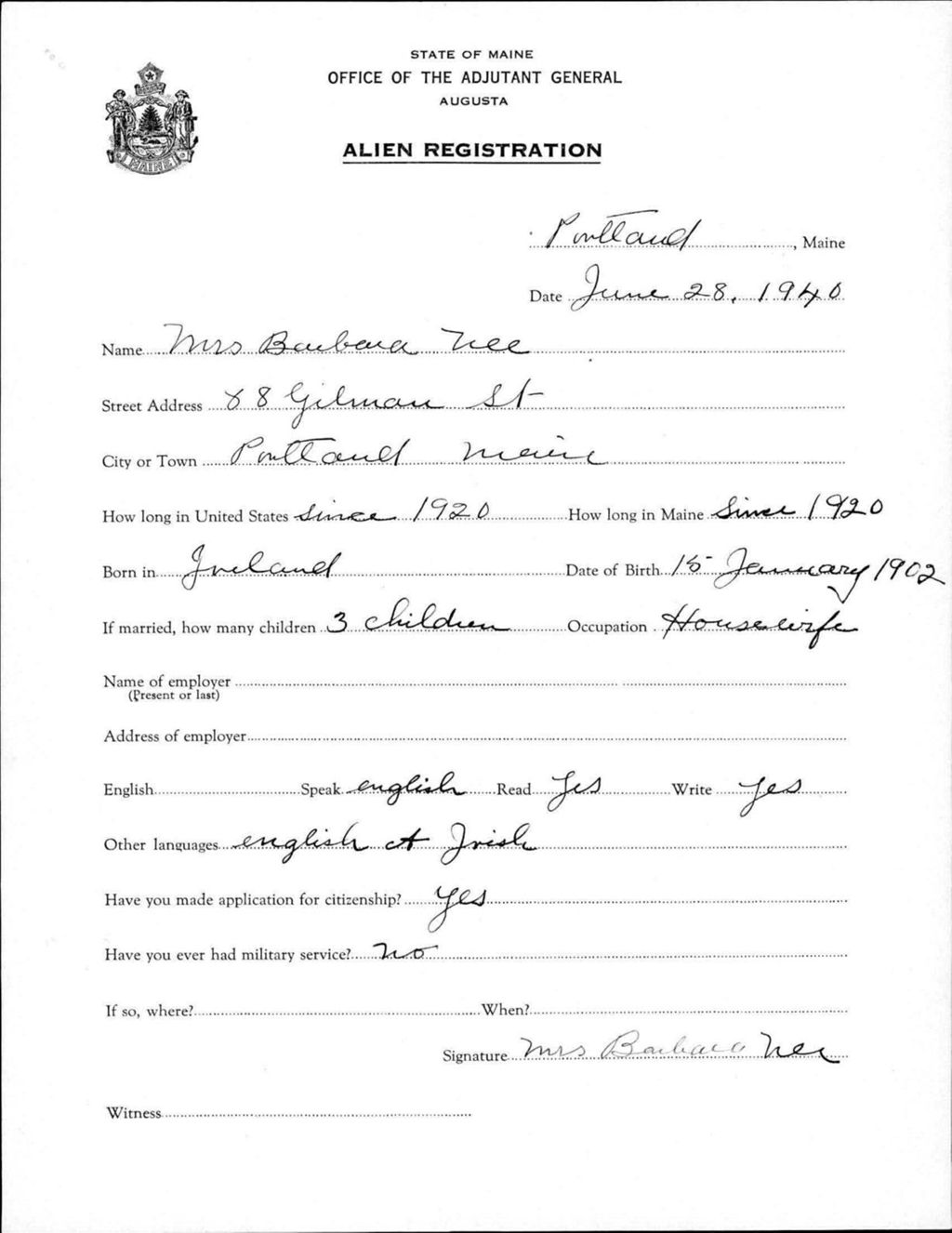 Miniature of Alien Registration- Nee, Barbara (Portland, Cumberland County)