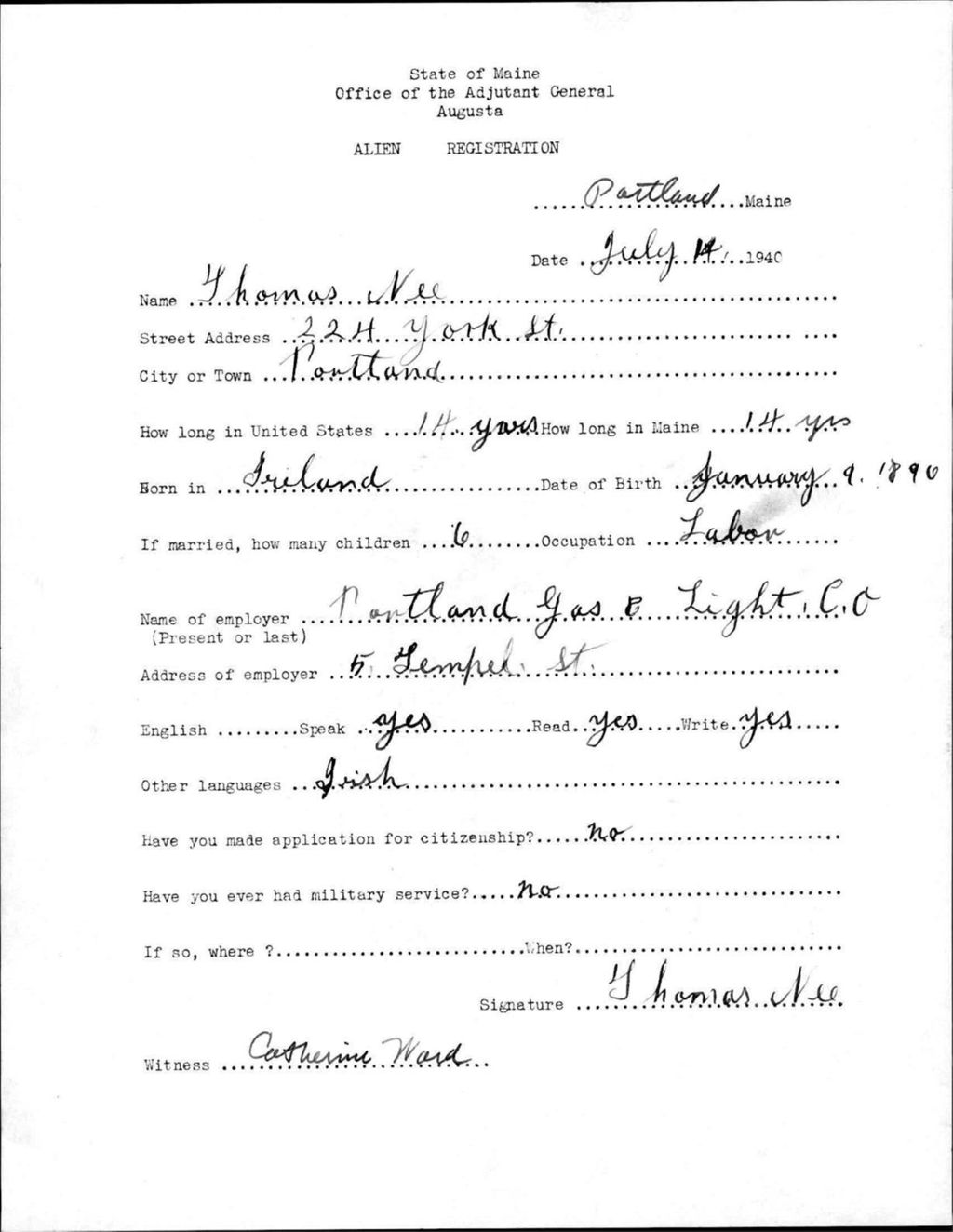 Miniature of Alien Registration- Nee, Thomas (Portland, Cumberland County)