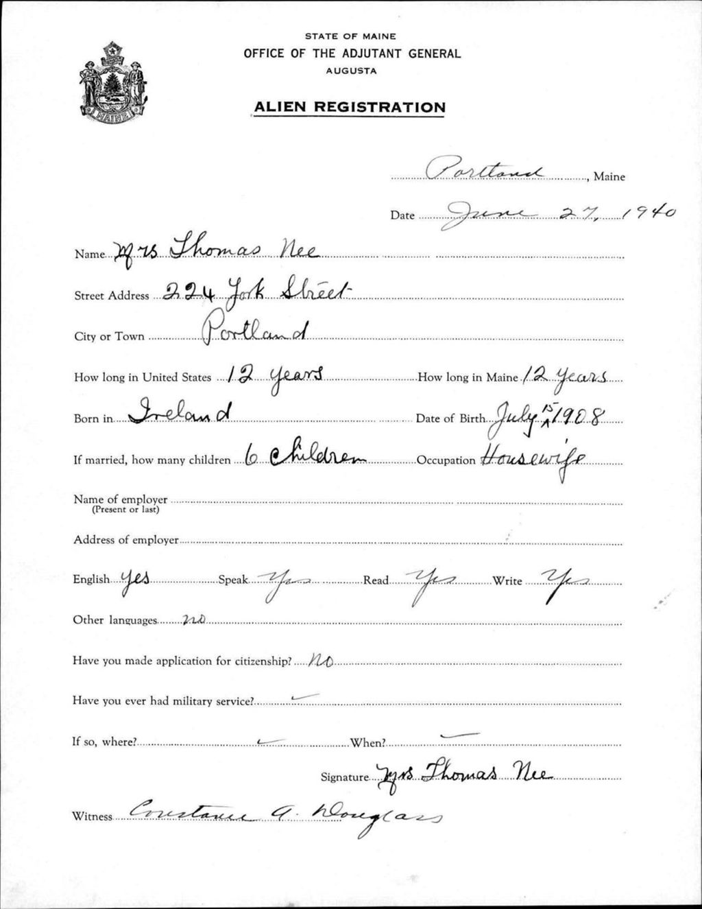 Miniature of Alien Registration- Nee, Thomas (Portland, Cumberland County)