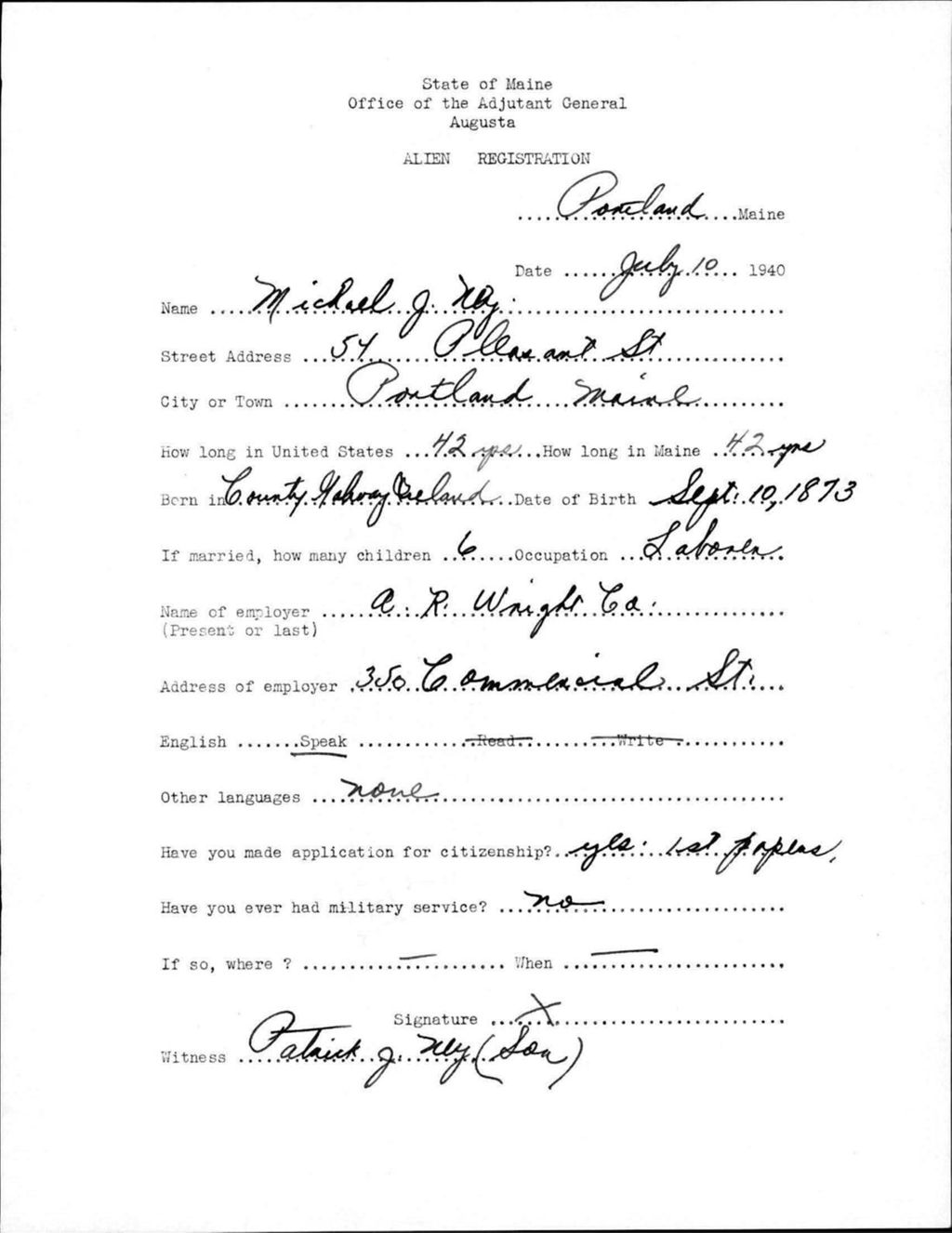 Miniature of Alien Registration- Ney, Michael J. (Portland, Cumberland County)