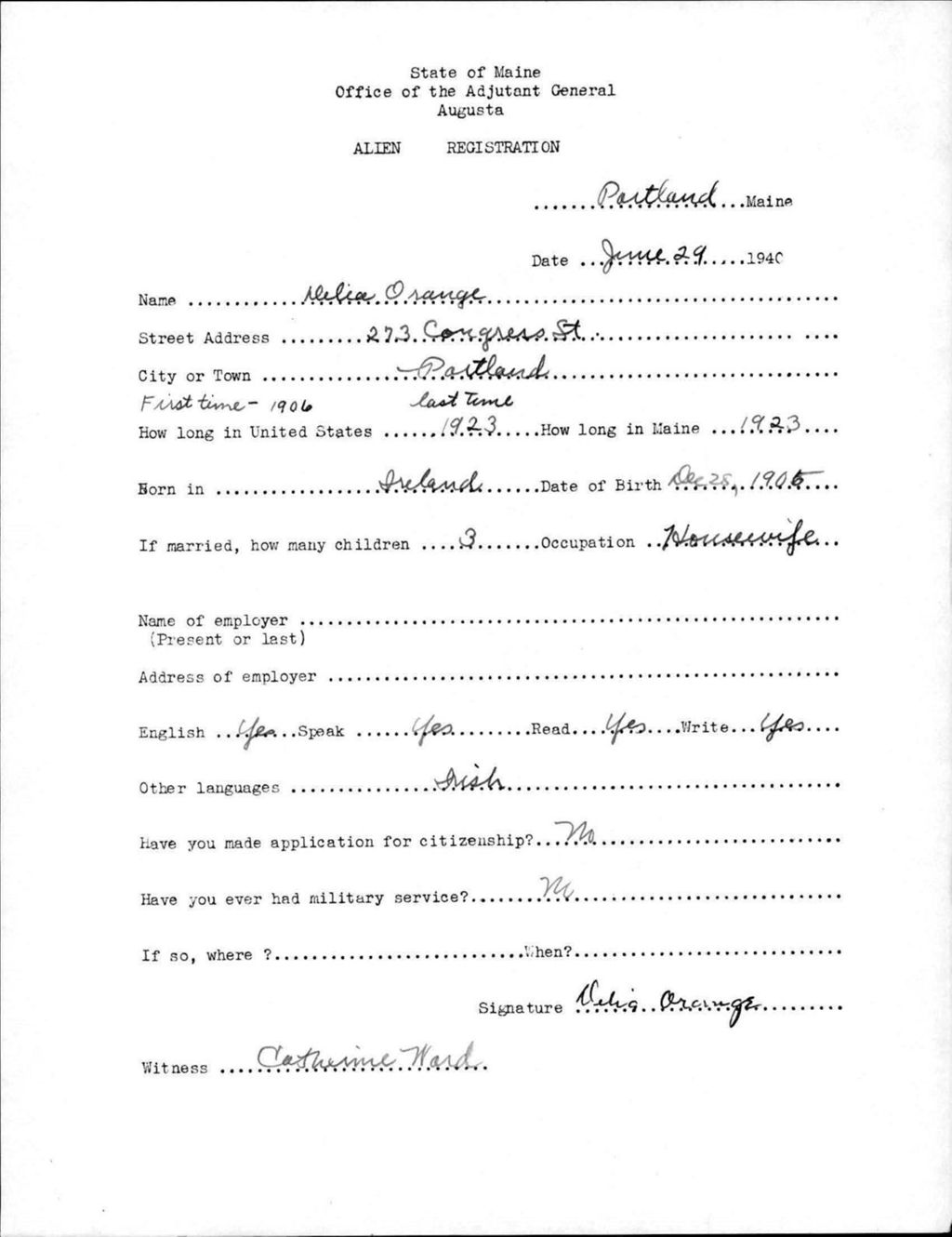 Miniature of Alien Registration- Orange, Delia (Portland, Cumberland County)