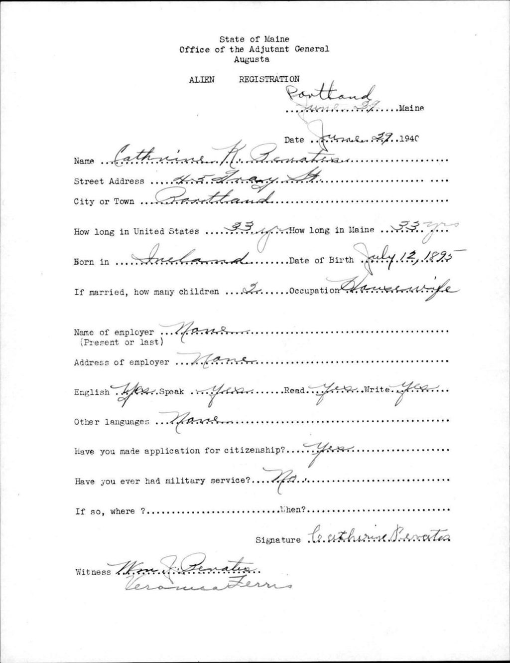 Miniature of Alien Registration- Penates, Catherine K. (Portland, Cumberland County)