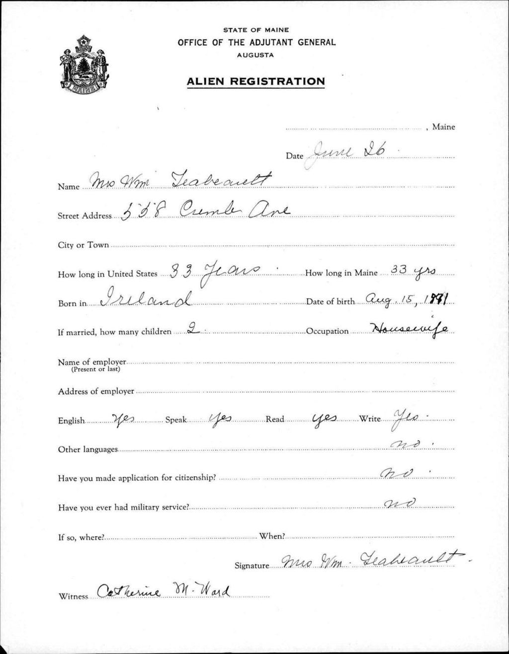Miniature of Alien Registration- Teabeault, William (Portland, Cumberland County)