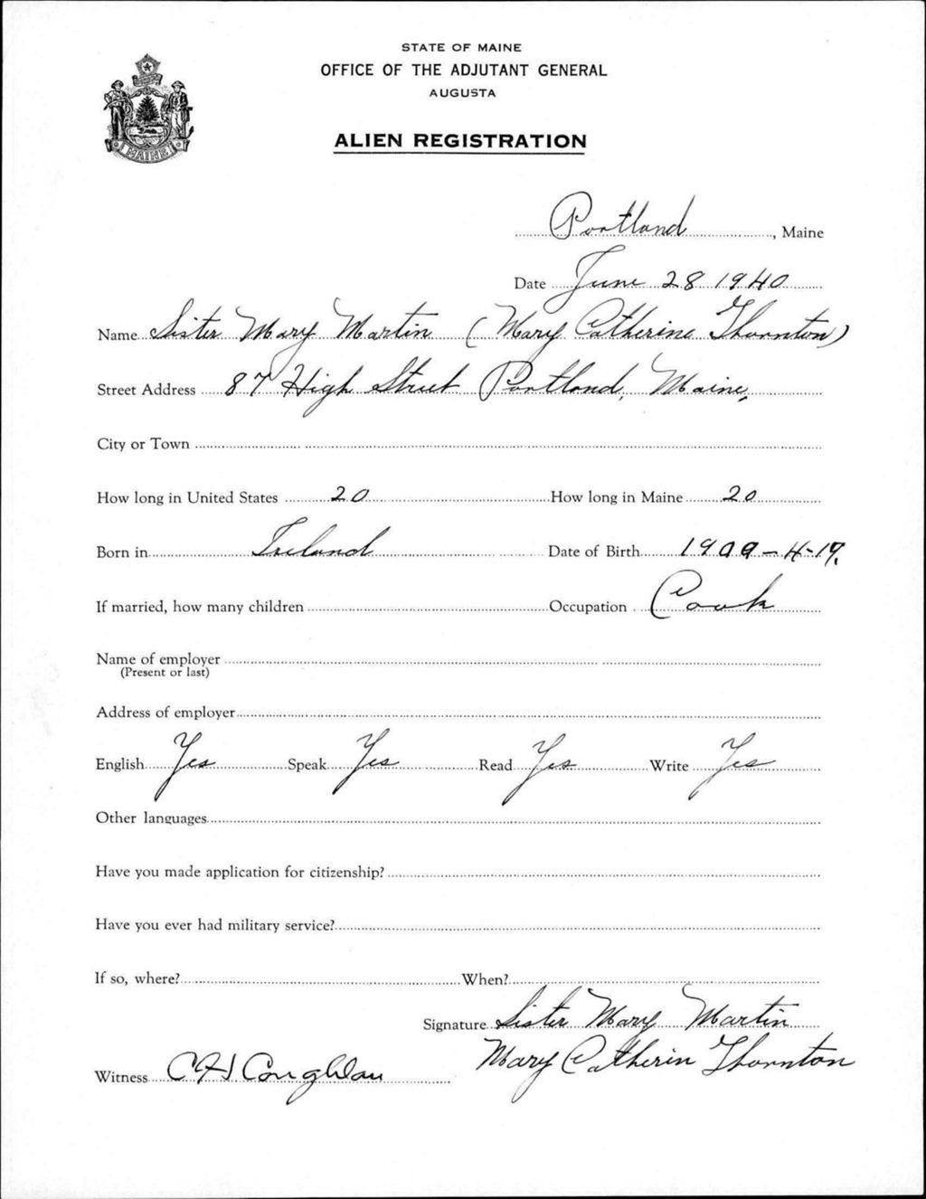 Miniature of Alien Registration- Thornton, Mary Catherine (Portland, Cumberland County)