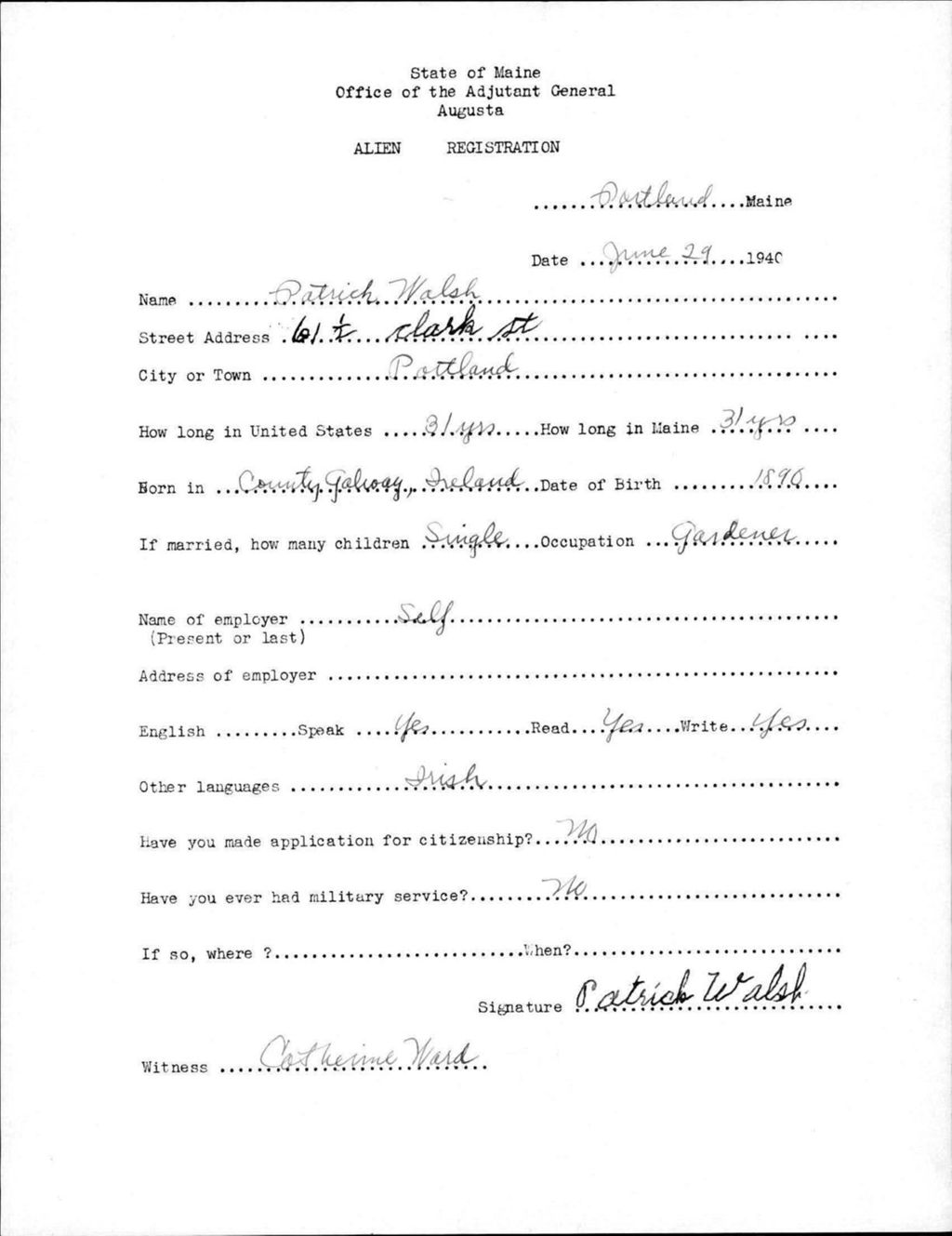 Miniature of Alien Registration- Walsh, Patrick (Portland, Cumberland County)