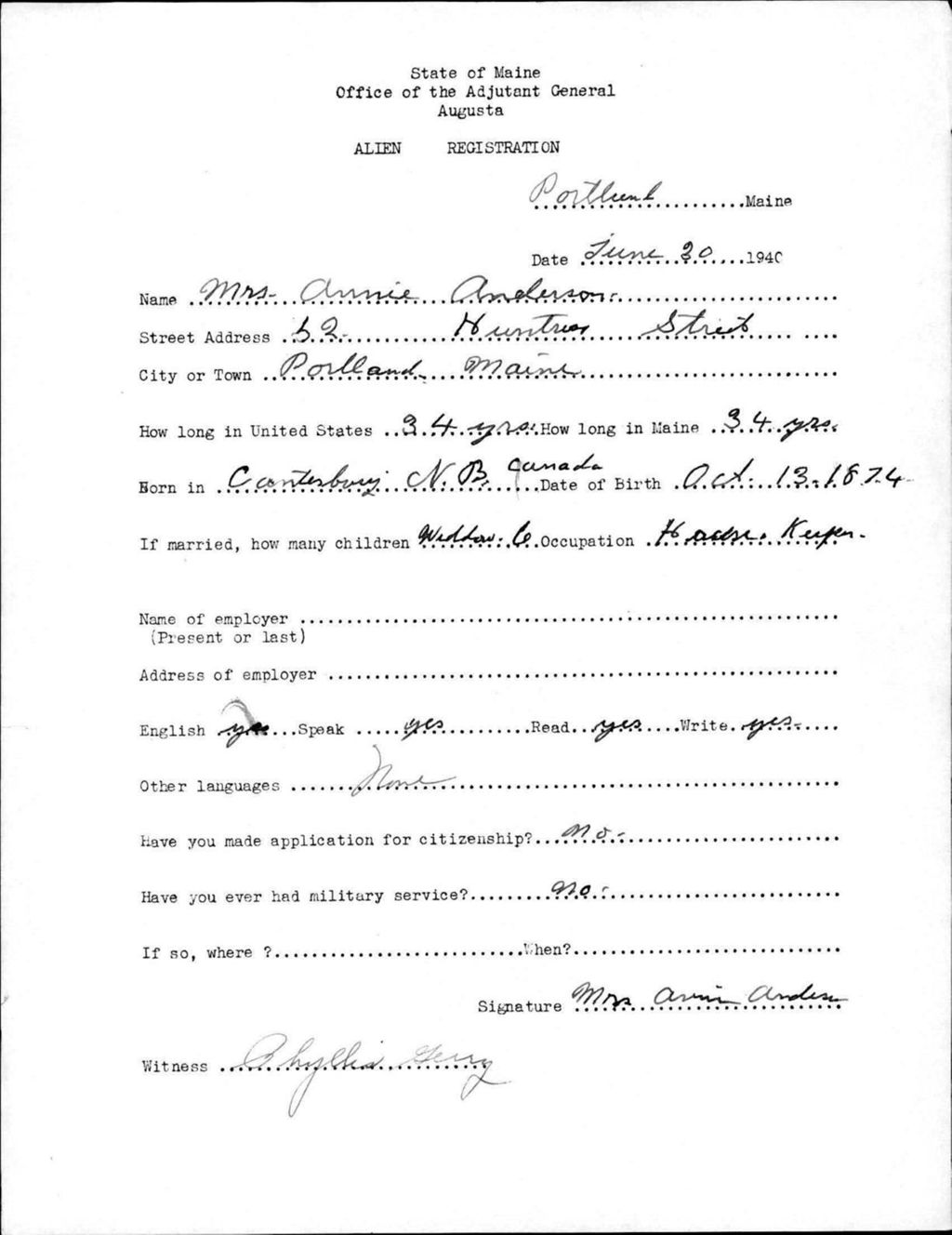 Miniature of Alien Registration- Anderson, Annie (Portland, Cumberland County)